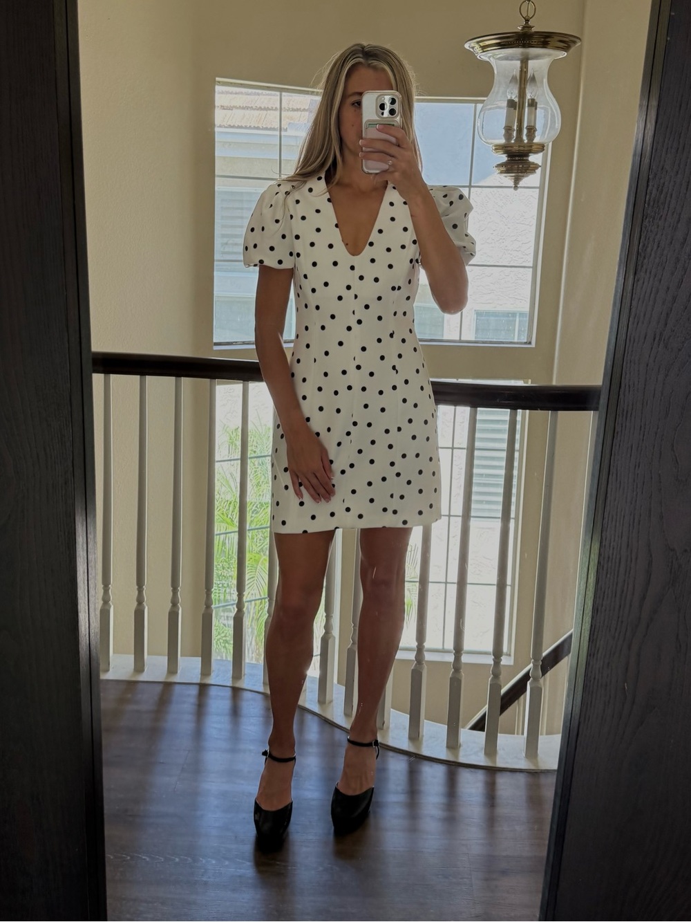 Zara Polka Dot Puff-Sleeve Mini Dress - White/Black Sz XS
